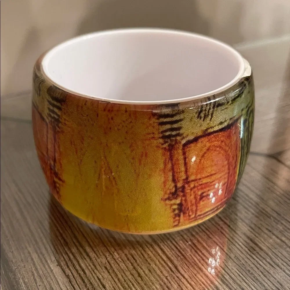 Vintage Colorful Abstract Resin or Acrylic Bangle Bracelet 8 3/8” approx